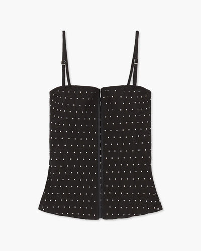 Mesh Denim Twill Rhinestone Peplum Corset